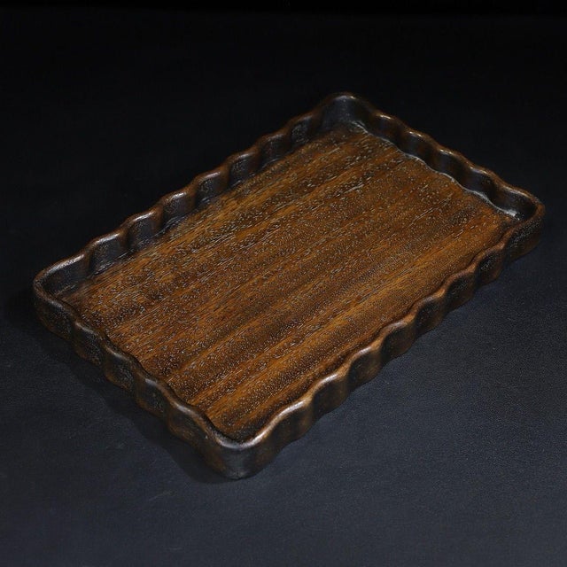 Wood Huali Rosewood Rectangular Tray With Scalloped Edge For Sale - Image 7 of 9