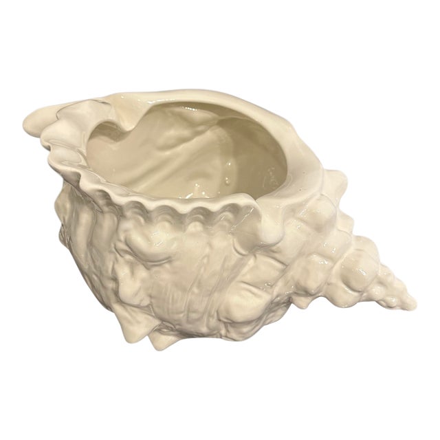 Vintage Large White Conch Seashell Planter For Sale