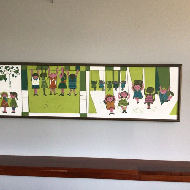 Mid-Century Modern 1963 David Weidman Framed Vinyl on Masonite Silkscreen of “Children at the Playground ” For Sale - Image 3 of 12