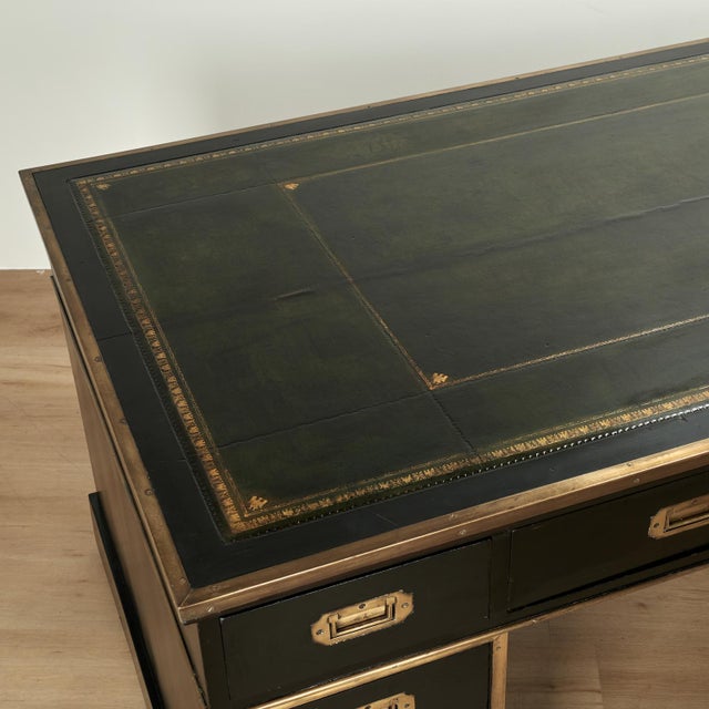 Antique English Leather Top Campaign Desk For Sale - Image 9 of 17