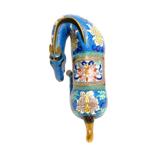 Vintage Chinese Cloisonné Horse Figurine Enamel Brass Statue Blue Red Gold 8.5" For Sale - Image 12 of 15