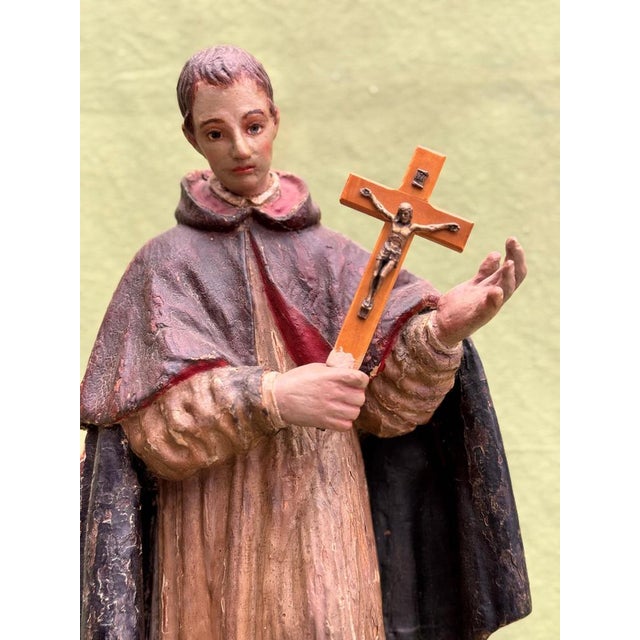 Baroque Artist, Saint Aloysius Gonzaga Polychrome Sculpture, 17th Century, Wood For Sale - Image 4 of 12