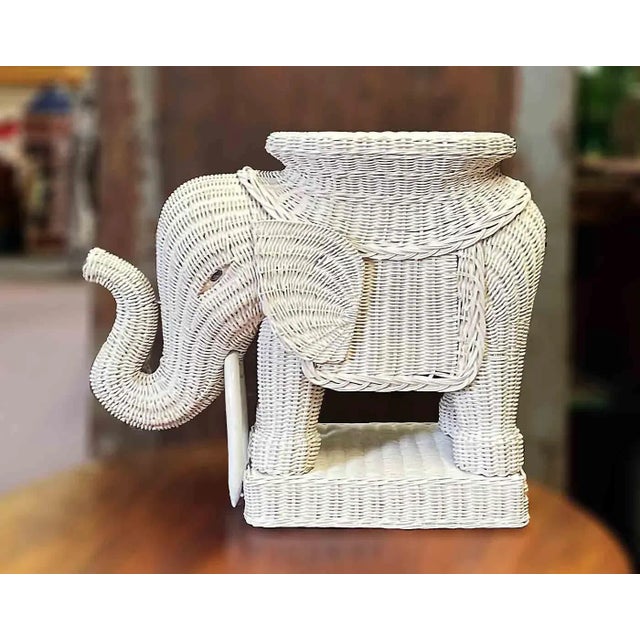 Late 20th Century Vintage Wicker Elephant Side Table For Sale - Image 5 of 6