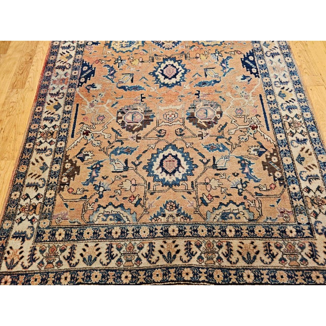 Vintage Persian Malayer Gallery Rug, Hand-Knotted Wool, Geometric Pattern, 5x10, Tan & Blue For Sale - Image 4 of 18