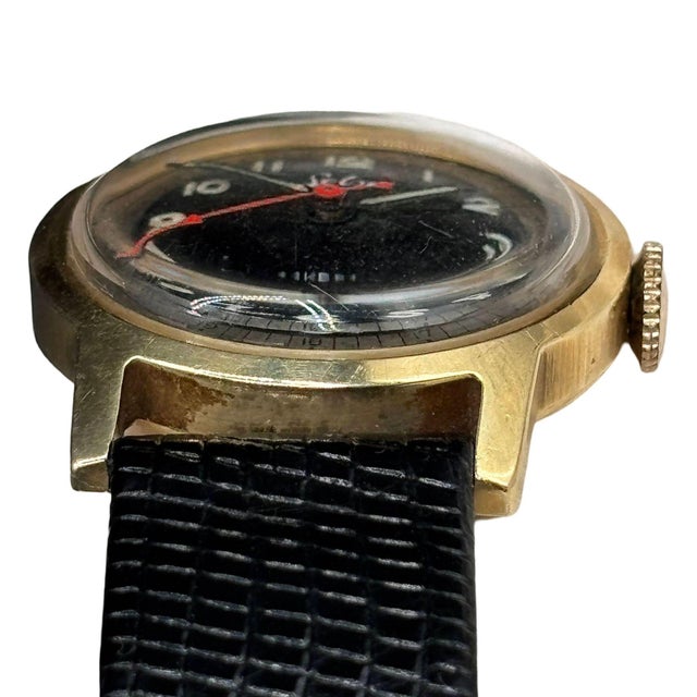 1940s Selza Automatic Wwii Military Aviation Pilot Cold Capped 14k Gold Watch For Sale - Image 12 of 12