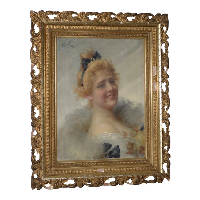 Adriano Goby 19th Century Oil Portrait of a Young Lady Circa 1890s For Sale