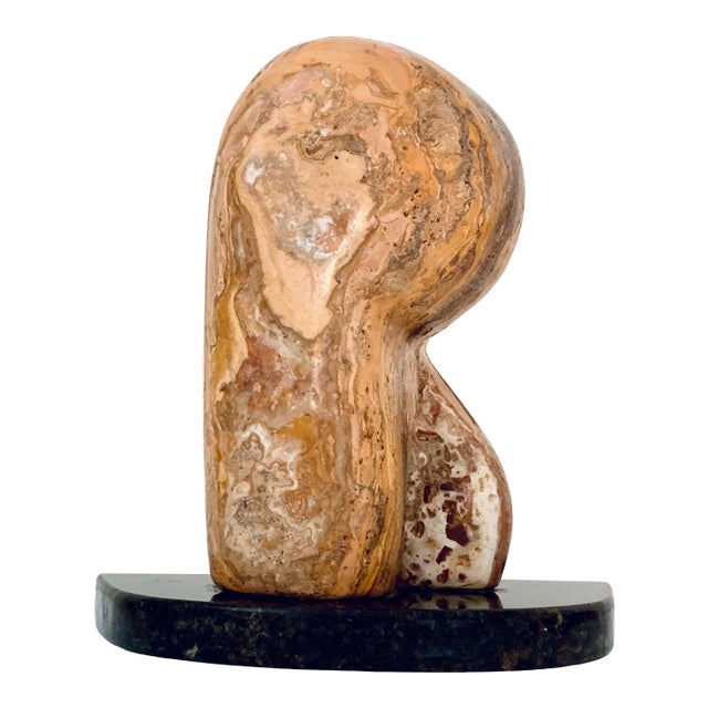 Mid-Century Modern Abstract Travertine Sculpture on Granite Base For Sale