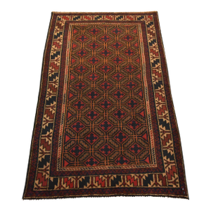 Baloch Rug 2'11'' X 4'9'' Black Wool Vintage Tribal Hand-Knotted Oriental Carpet
