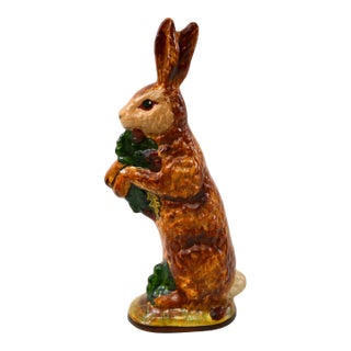 Vintage Vaillancourt Sculptural Folk Art Chalkware Hand Painted Standing Rabbit Figurine For Sale
