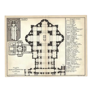 Antique St Peters Basilica Vatican Map For Sale