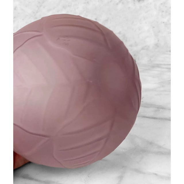 Vintage Art Deco Amethyst Purple Satin Glass Botanical Round Vase For Sale - Image 9 of 10