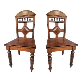 Antique Oak Hall Chairs from Guillows, 1870s, Set of 2 For Sale