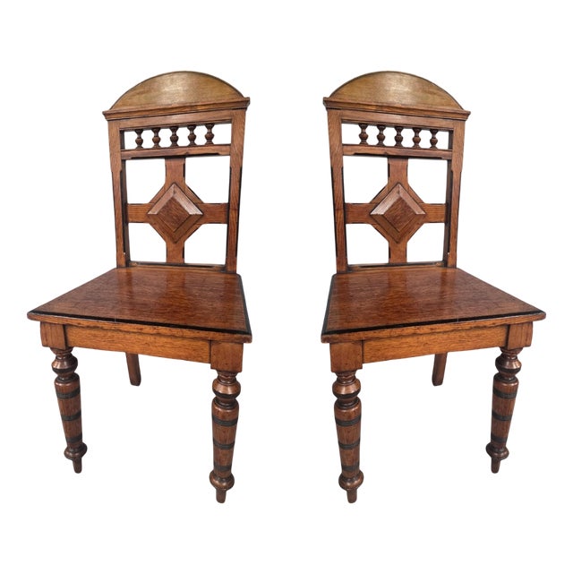 Antique Oak Hall Chairs from Guillows, 1870s, Set of 2 For Sale
