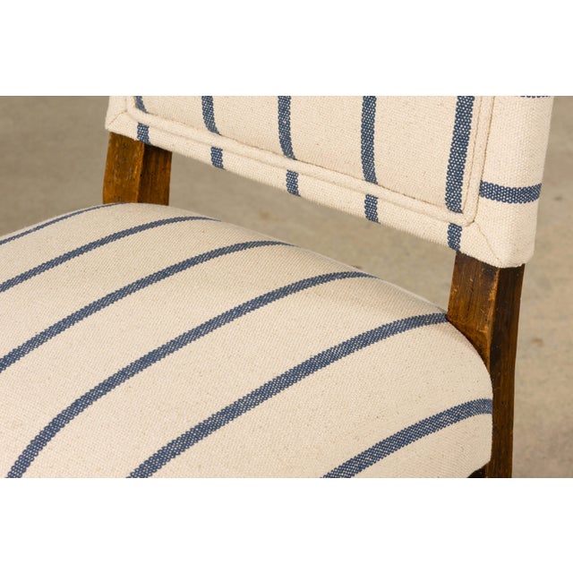 Antique French Louis XIII Dining Chairs in Blue Striped Jacquard, Set of 12 For Sale - Image 17 of 18