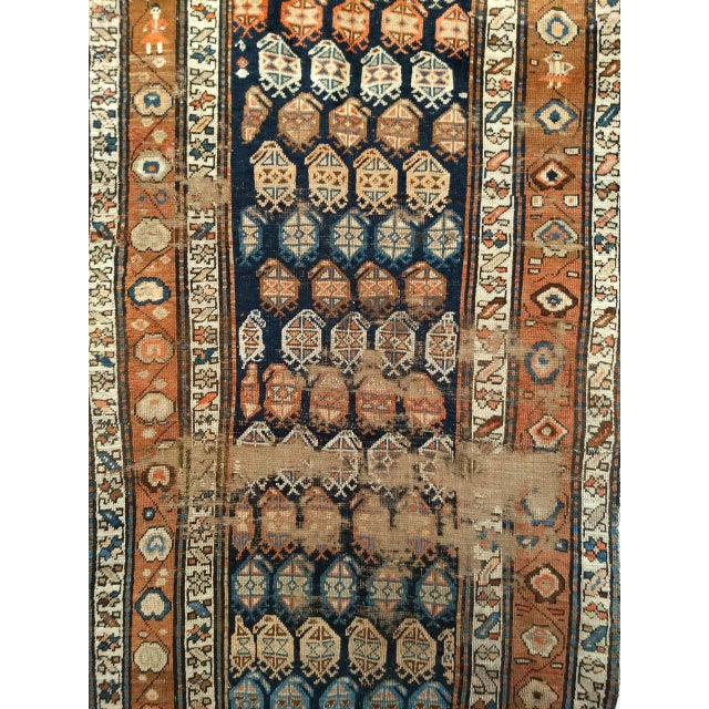 Vintage Persian Kurdish Runner Rug, Hand-Knotted Wool, All-Over Paisley Pattern, Blue & Green, 4x10 For Sale - Image 4 of 9
