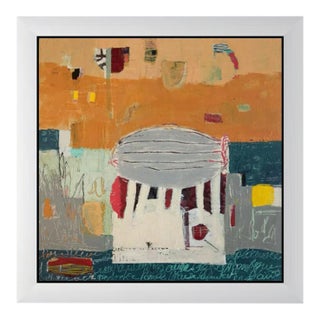 Christiane Corcelle "Thé À La Menthe I" Mixed Media on Board, Framed Abstract Painting in Orange, Teal and Gray, 2022 For Sale