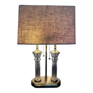 Late 20th Century Waterford Crystal "Parkmore" Twin Column Lamp With Linen Shade For Sale