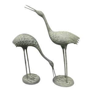 A Pair of Vintage Patinated Bronze Crane Garden Sculptures