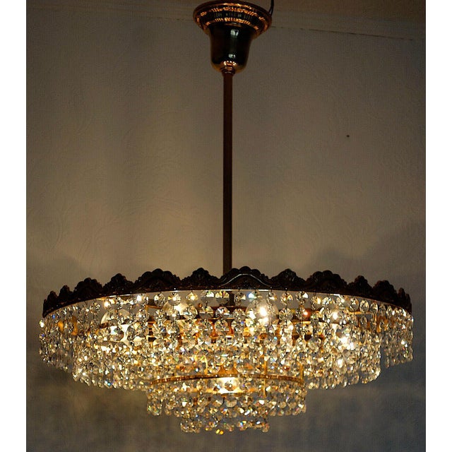 Metal Brass and Lead Crystal Chandelier from Schröder, 1960s For Sale - Image 7 of 11