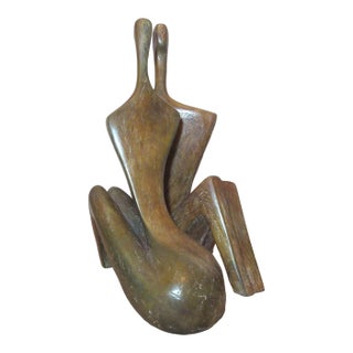 1980s Large Modern Itzik Benshalom Figural Patinated Nude Bronze Statue Couple - Set of 2 For Sale