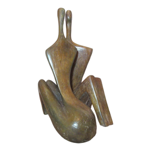 1980s Large Modern Itzik Benshalom Figural Patinated Nude Bronze Statue Couple - Set of 2