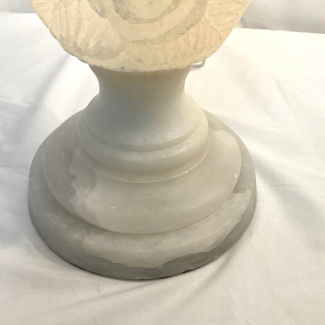 Stone Vintage Carved Natural Alabaster Floral Lamps - a Pair For Sale - Image 7 of 12