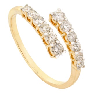 18k Yellow Gold Open Wrap Round Brilliant Diamond Bypass Ring Size 8 For Sale