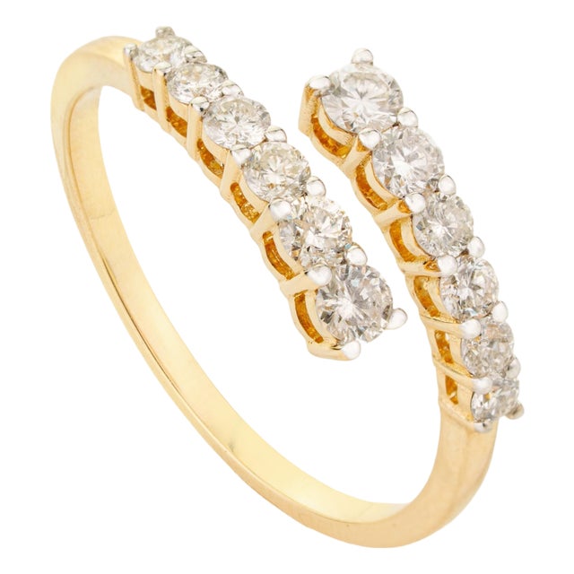 18k Yellow Gold Open Wrap Round Brilliant Diamond Bypass Ring Size 8 For Sale