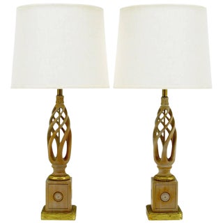 Frederick Cooper Carved and Limed Barley Twist Table Lamps - a Pair For Sale