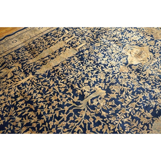 Indian 1920s Blue Navy Floral Traditional Antique Indian Lahore Rug 11'8" X 26'3" Hand Knotted Wool Carpet For Sale - Image 3 of 7
