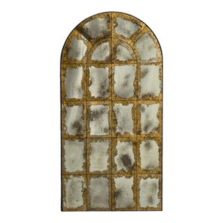 Baroque Style, Eglomise Glass, Arched Gold Wall Mirror, Stained Wood For Sale