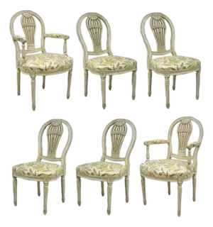 Vintage French Louis XVI Montgolfier Hot Air Balloon Dining Chairs - Set of 6