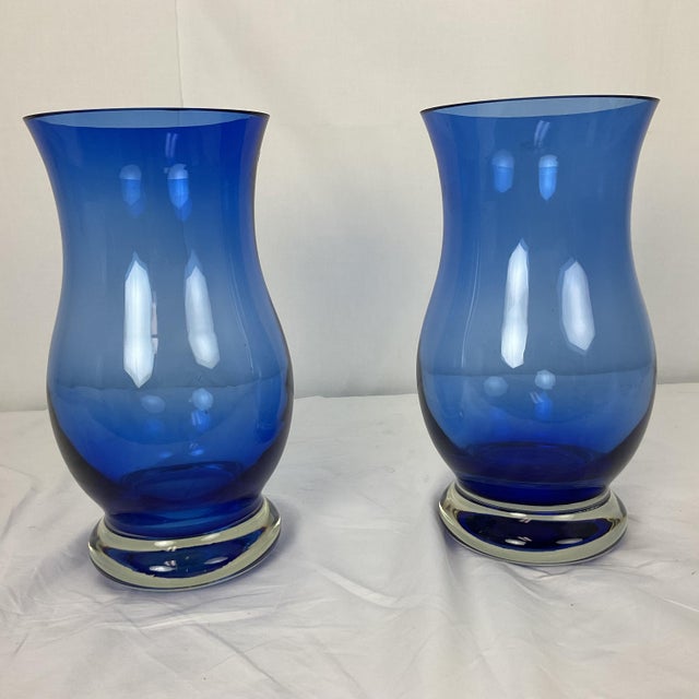 1960s Moth Blown Cobalt and Clear Romanian Vase Pair For Sale In West Palm - Image 6 of 7