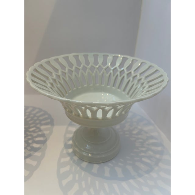 Two Similar White Openwork Porcelain Pedestal Compotes For Sale - Image 9 of 14