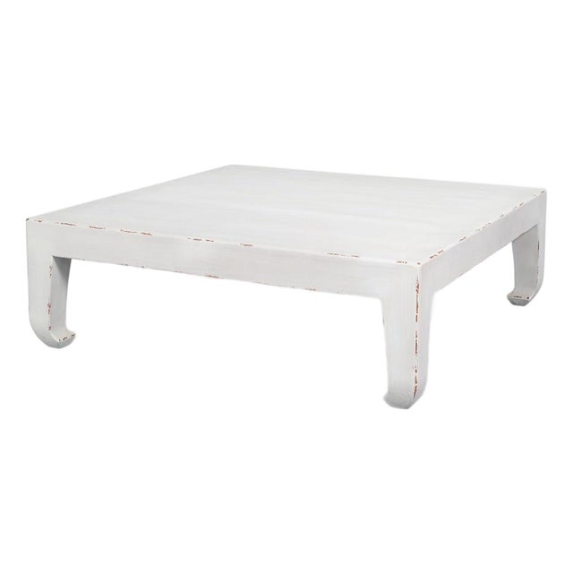 Ming Style Low Coffee Table in Antique White Pine For Sale
