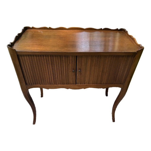 French Provincial Louis XV-Style Tambour Door Side Table / Nightstand, Mid-20th Century For Sale