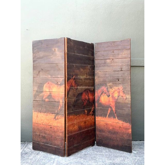 Vintage Hand Painted Barn Wood Folding Screen For Sale In West Palm - Image 6 of 8