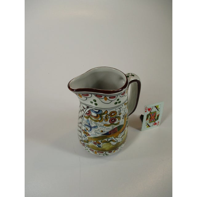 Vintage Portugal Faience Pitcher Hand Painted Bird Decoration, Signed For Sale - Image 9 of 12