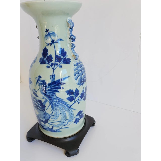 Metal Antique 19th Century Chinese Celadon & Blue Table Lamp For Sale - Image 7 of 12