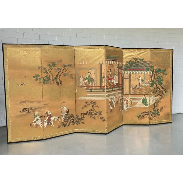 19th Century Antique Japanese Six Panel Room Divider Floor Screen For Sale - Image 5 of 5