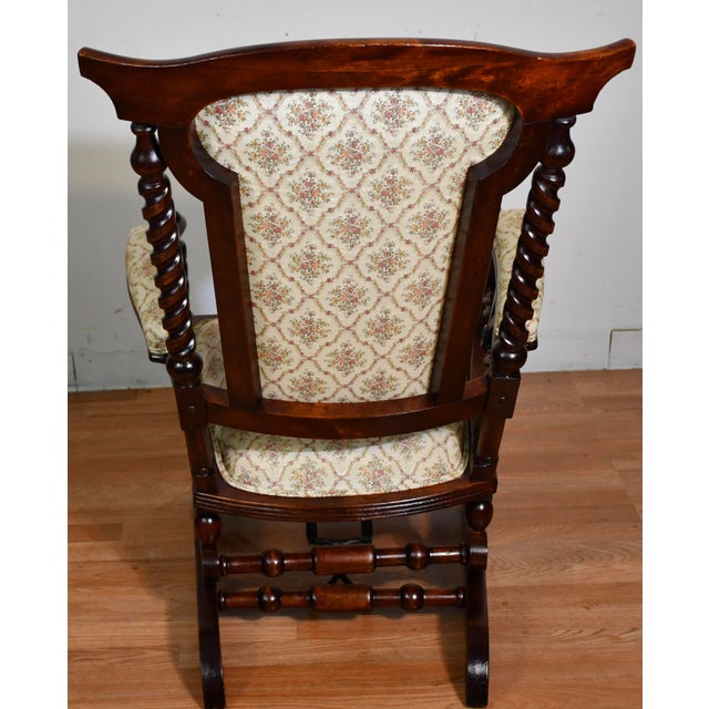 1870 Antique George Hunzinger Barley Twist Mahogany Platform Rocking Chair For Sale - Image 11 of 16