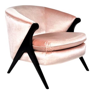 Midcentury Karpen Style Pink Velvet Lounge Chair