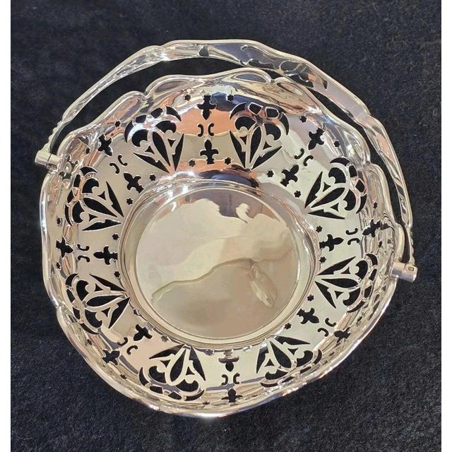 Metal Antique Sterling Silver Swing Handle Basket, 1913 For Sale - Image 7 of 18