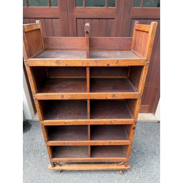 Wood Early 20th Century Maine Shoe Factory Numbered Wood Rolling Cubbies / Industrial Shelving Cart For Sale - Image 7 of 18