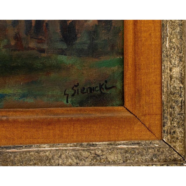 Modern George Rene Sininki Village Scene Oil on Canvas For Sale - Image 3 of 5