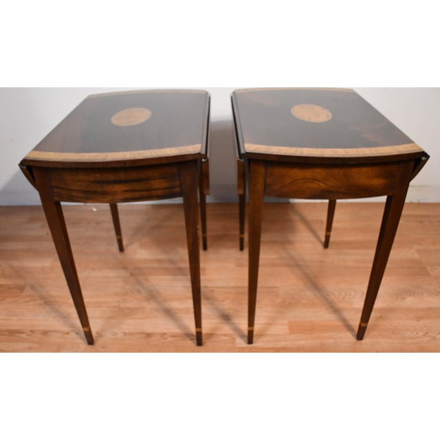 1980 Stickley English Sheraton Style Mahogany Drop-Leaf Pembroke Side End Tables For Sale - Image 16 of 18