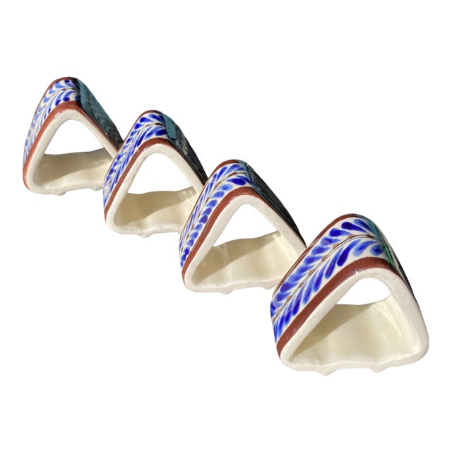 1970s Blue and White Napkin Rings - Set of 4 For Sale