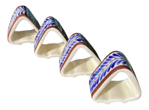 1970s Blue and White Napkin Rings - Set of 4