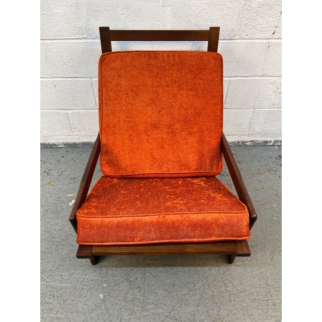 Burnt Orange Unique Mid-Century Modern Teak Orange Lounge Chair For Sale - Image 8 of 9