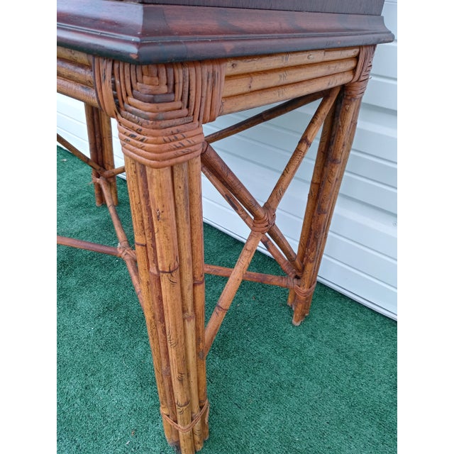 Vintage Bamboo Pagoda Top 5 Drawer Mahogany Chest of Drawers Dresser For Sale - Image 12 of 13